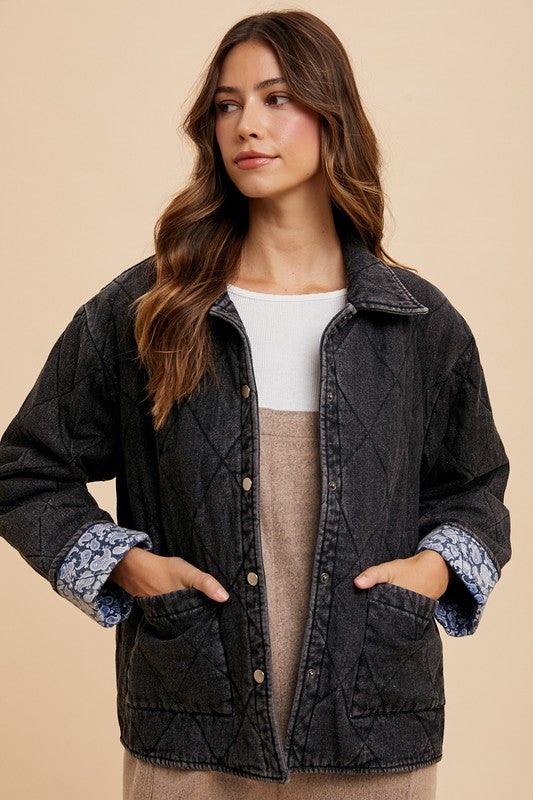 Annie Wear Quilted Snap Down Denim Jacket