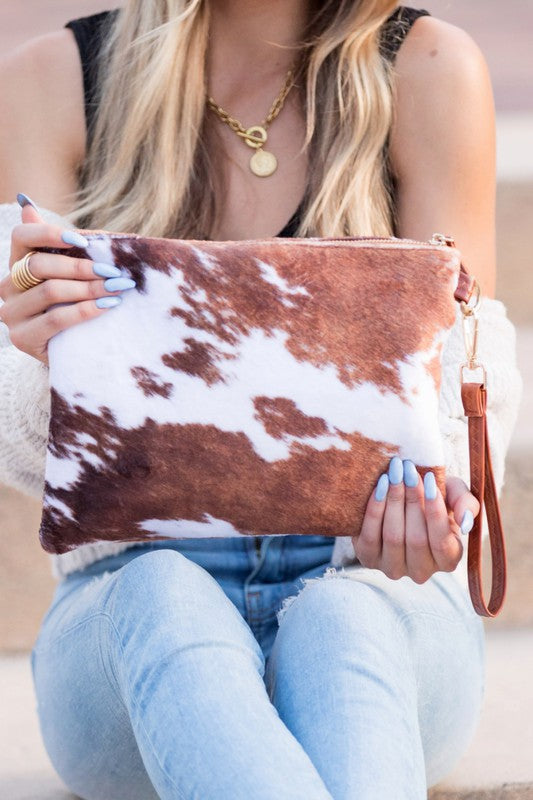 Faux Fur Cow Animal Print Clutch | Shop Webbi