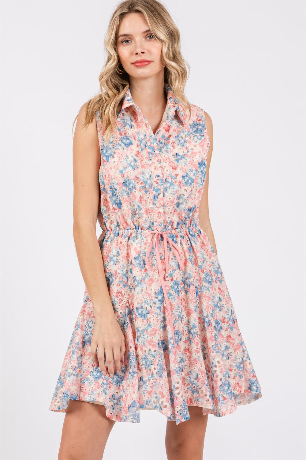Floral Eyelet Sleeveless Mini Dress (Full Size Options) | Shop Webbi