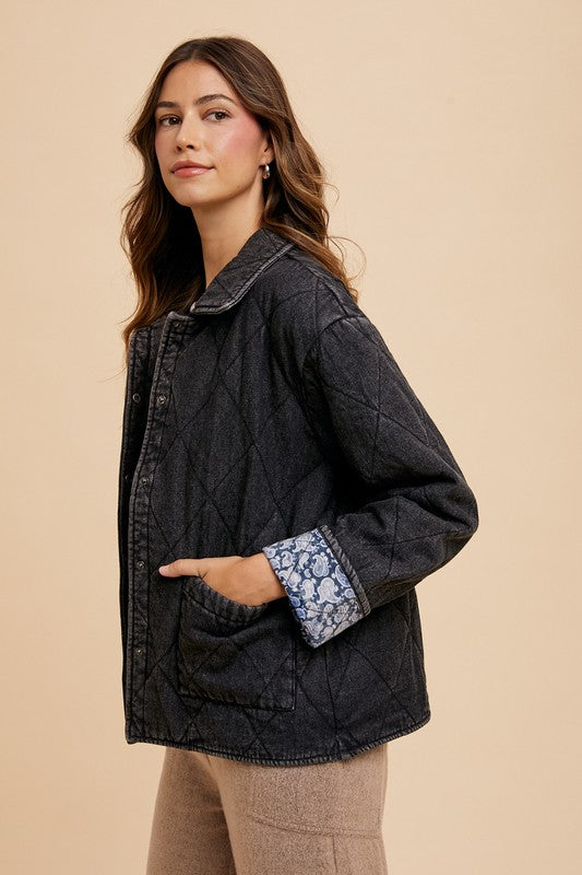 Annie Wear Quilted Snap Down Denim Jacket