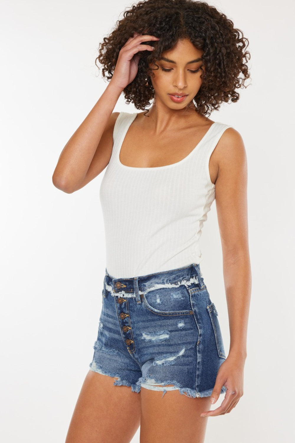 Kancan Distressed Button Fly Denim Shorts | Shop Webbi