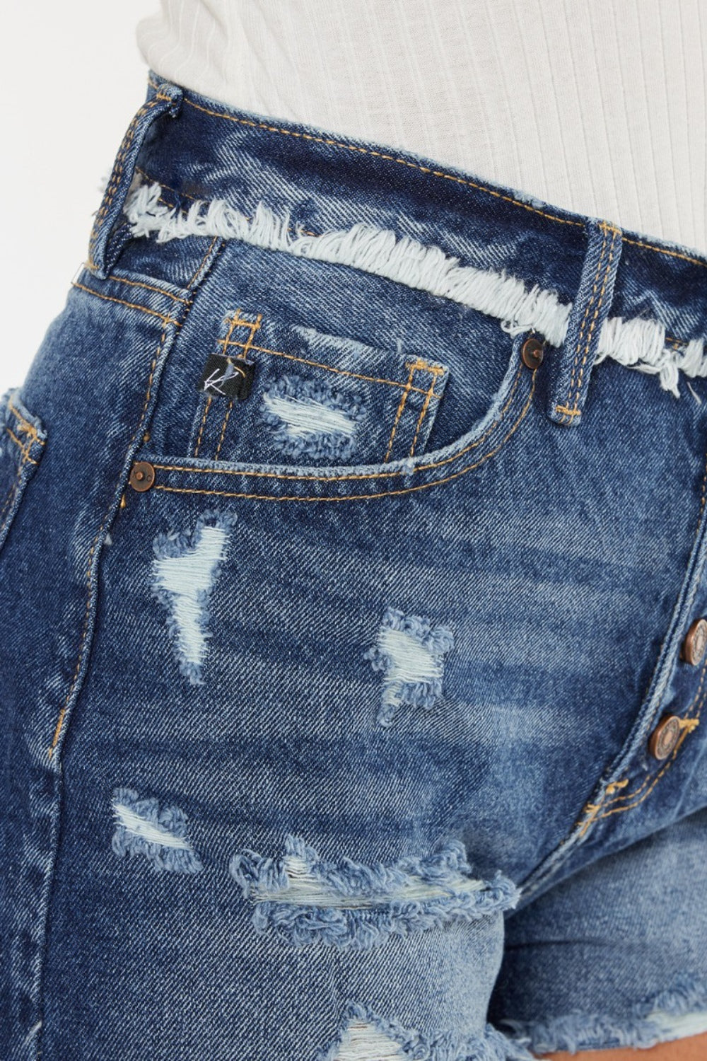 Kancan Distressed Button Fly Denim Shorts | Shop Webbi