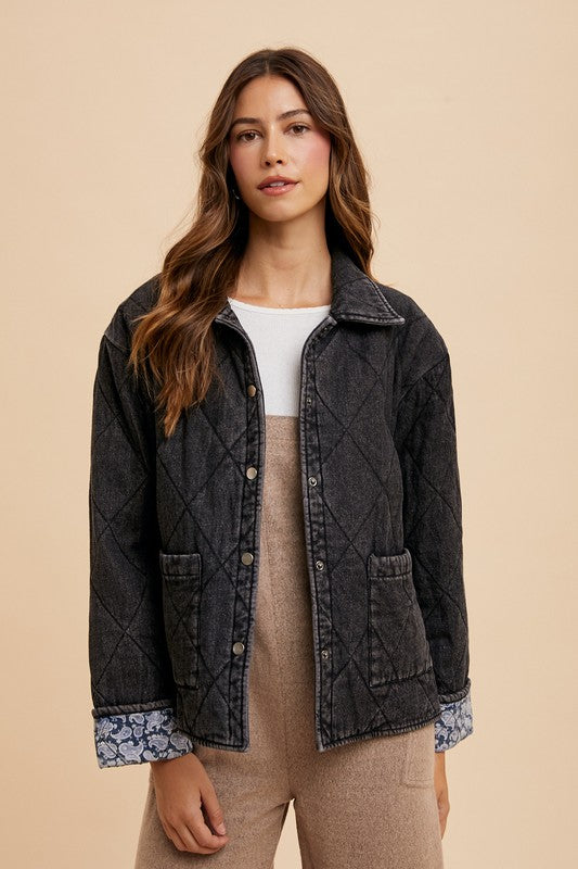 Annie Wear Quilted Snap Down Denim Jacket