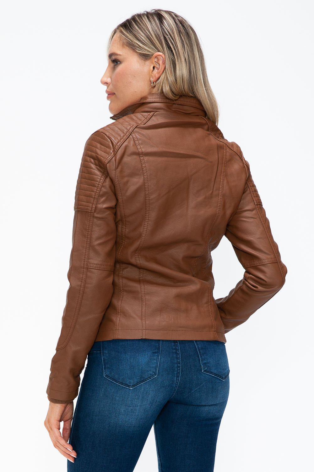 Faux Layered Multi-Pocket Jacket with Hood