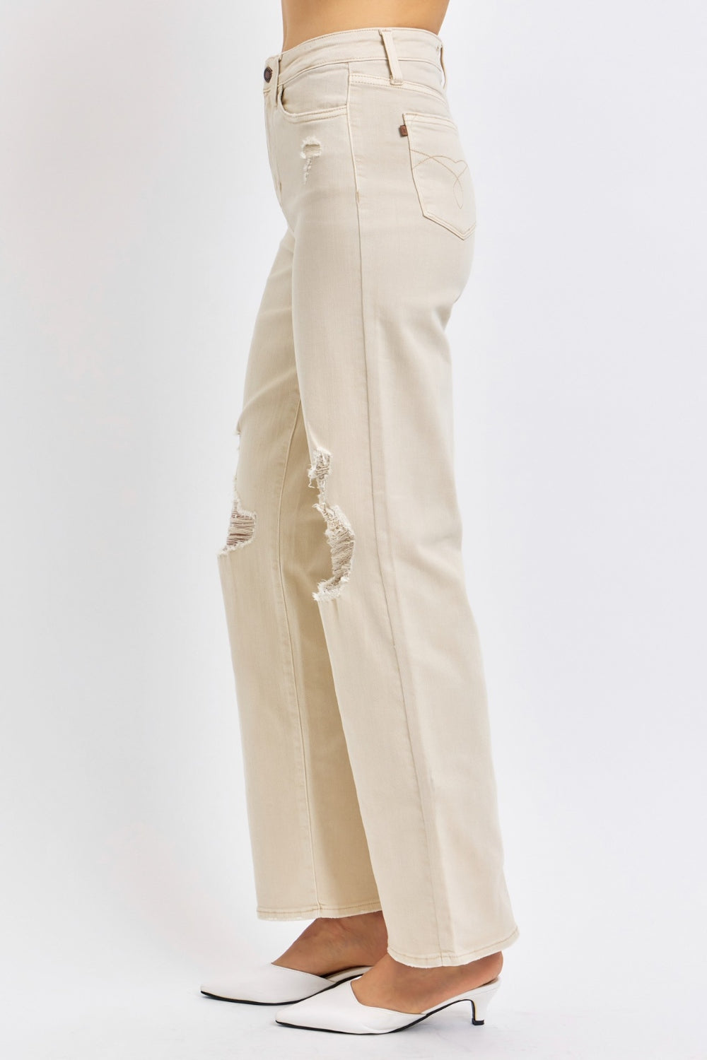 Judy Blue Full Size High Waist Distressed Wide Leg Jeans | Shop Webbi