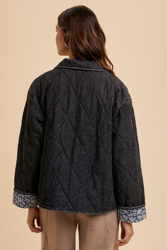 Annie Wear Quilted Snap Down Denim Jacket