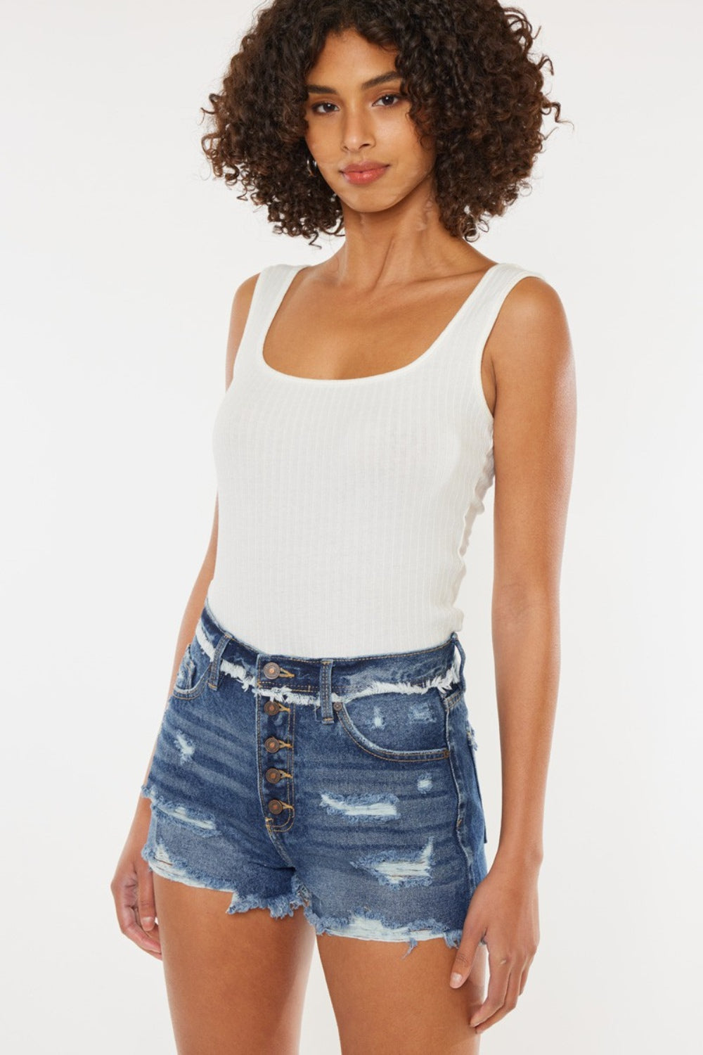 Kancan Distressed Button Fly Denim Shorts | Shop Webbi