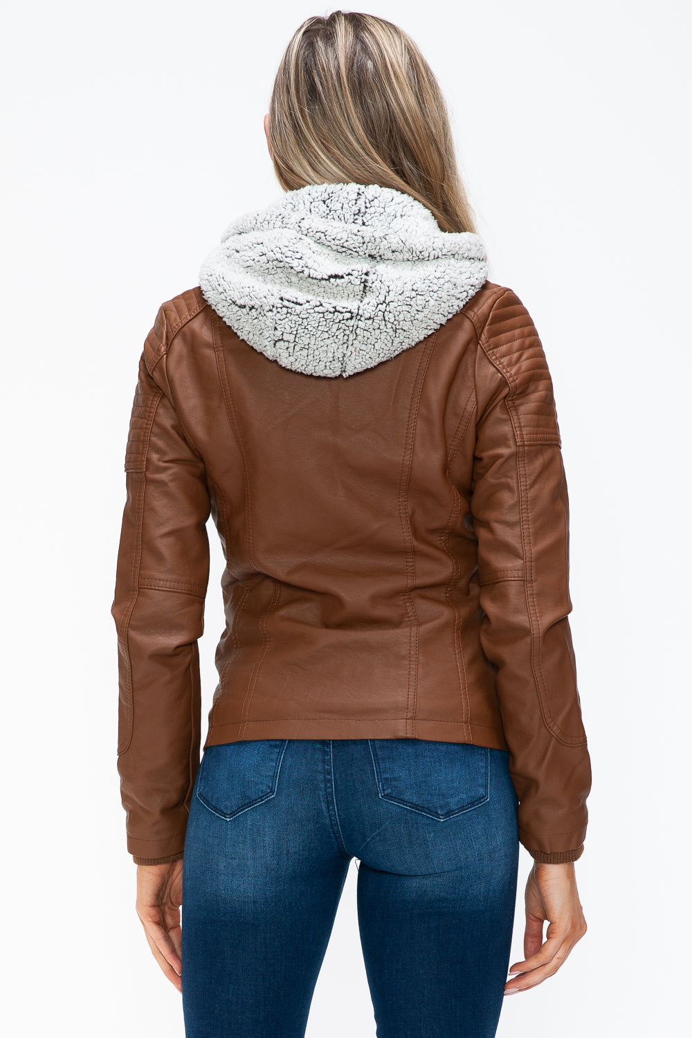 Faux Layered Multi-Pocket Jacket with Hood