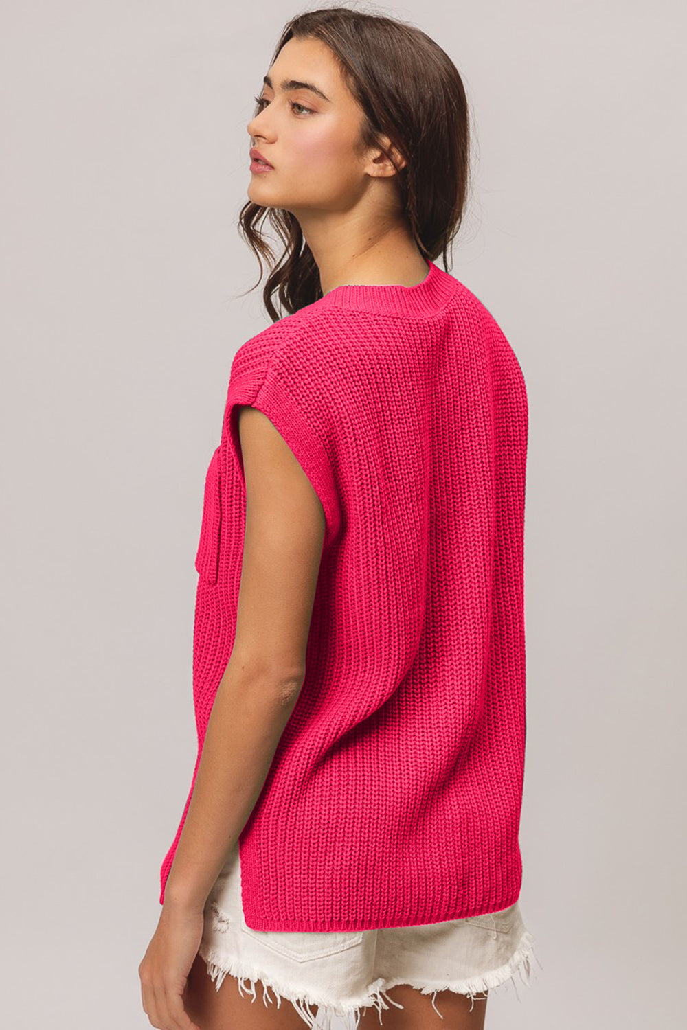 Patch Pocket Cap Sleeve Sweater Top | Shop Webbi