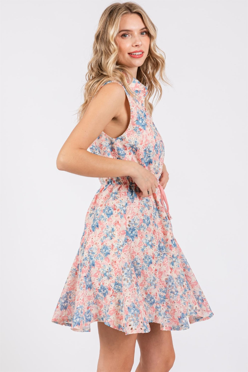 Floral Eyelet Sleeveless Mini Dress (Full Size Options) | Shop Webbi