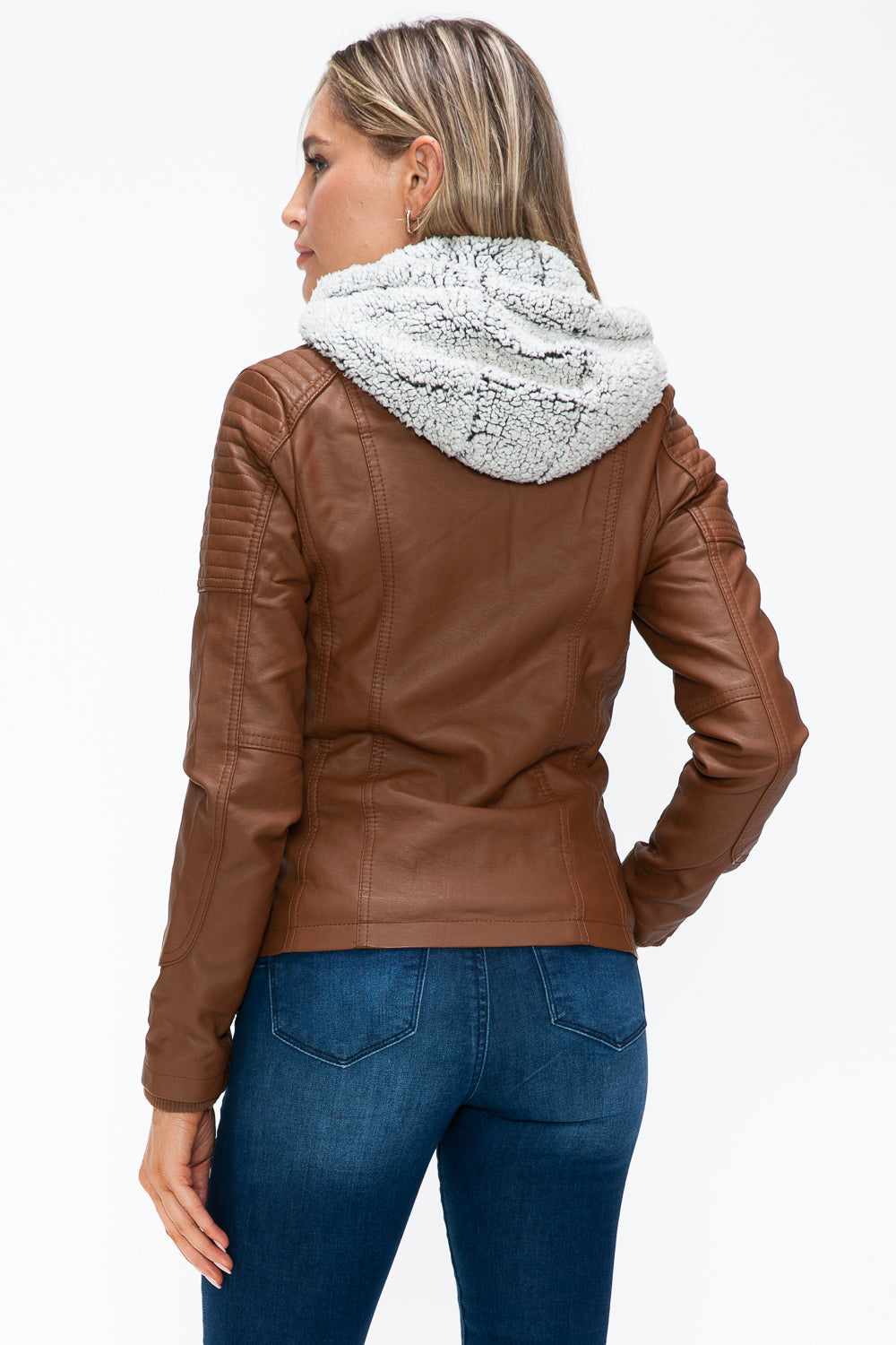 Faux Layered Multi-Pocket Jacket with Hood