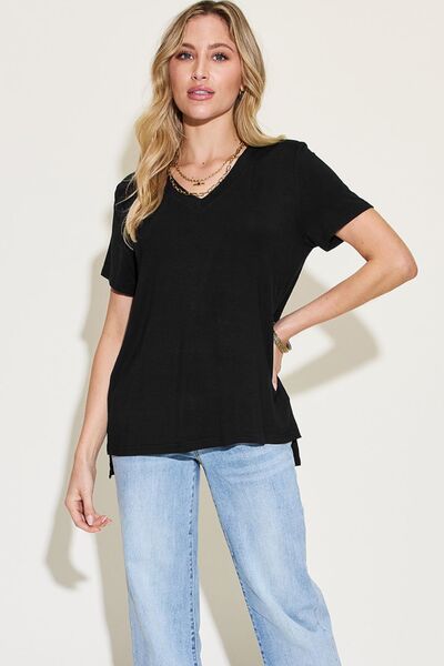 Basic Bae Full Size V-Neck High-Low T-Shirt | Shop Webbi