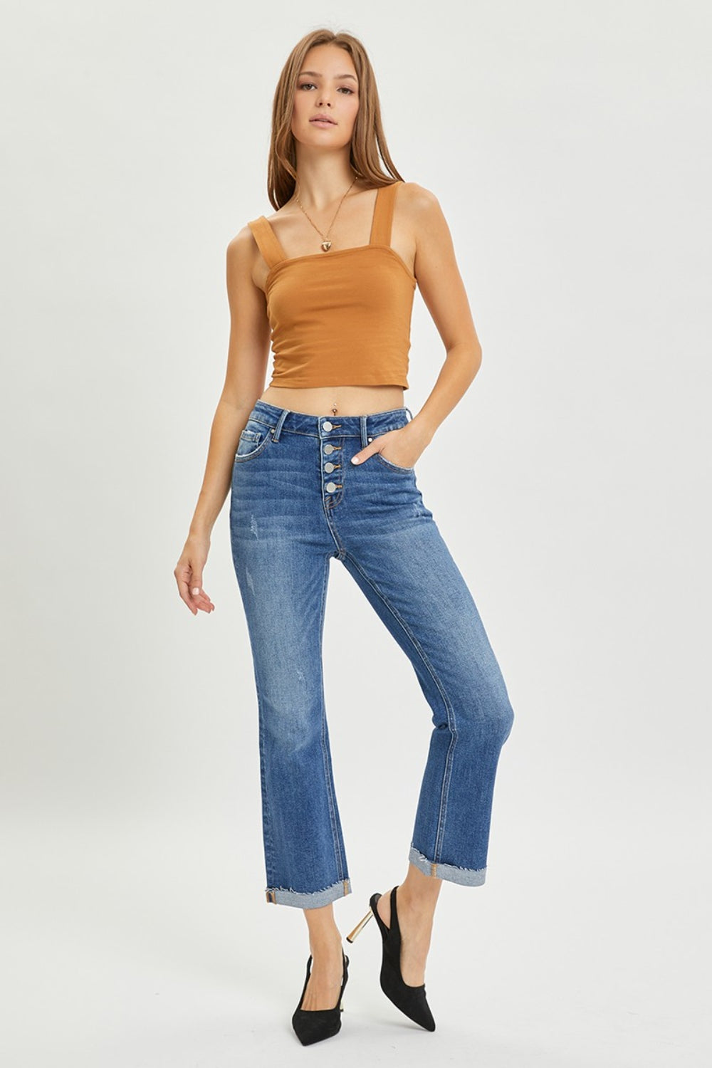 RISEN Full Size Button Fly Cropped Bootcut Jeans | Shop Webbi