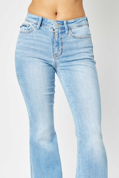 Judy Blue Full Size Mid Rise Raw Hem Slit Flare Jeans | Shop Webbi