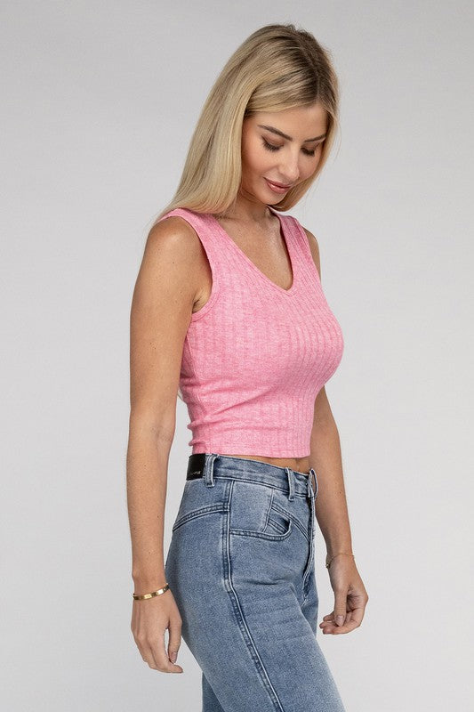 Ribbed Scoop Neck Cropped Sleeveless Top