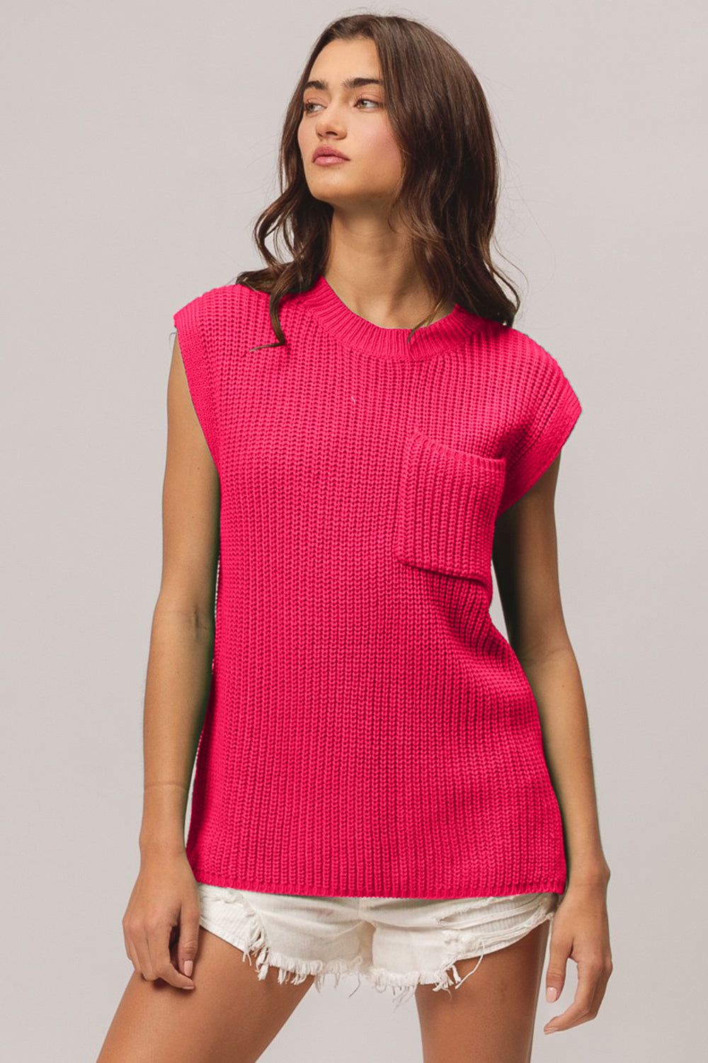 Patch Pocket Cap Sleeve Sweater Top | Shop Webbi