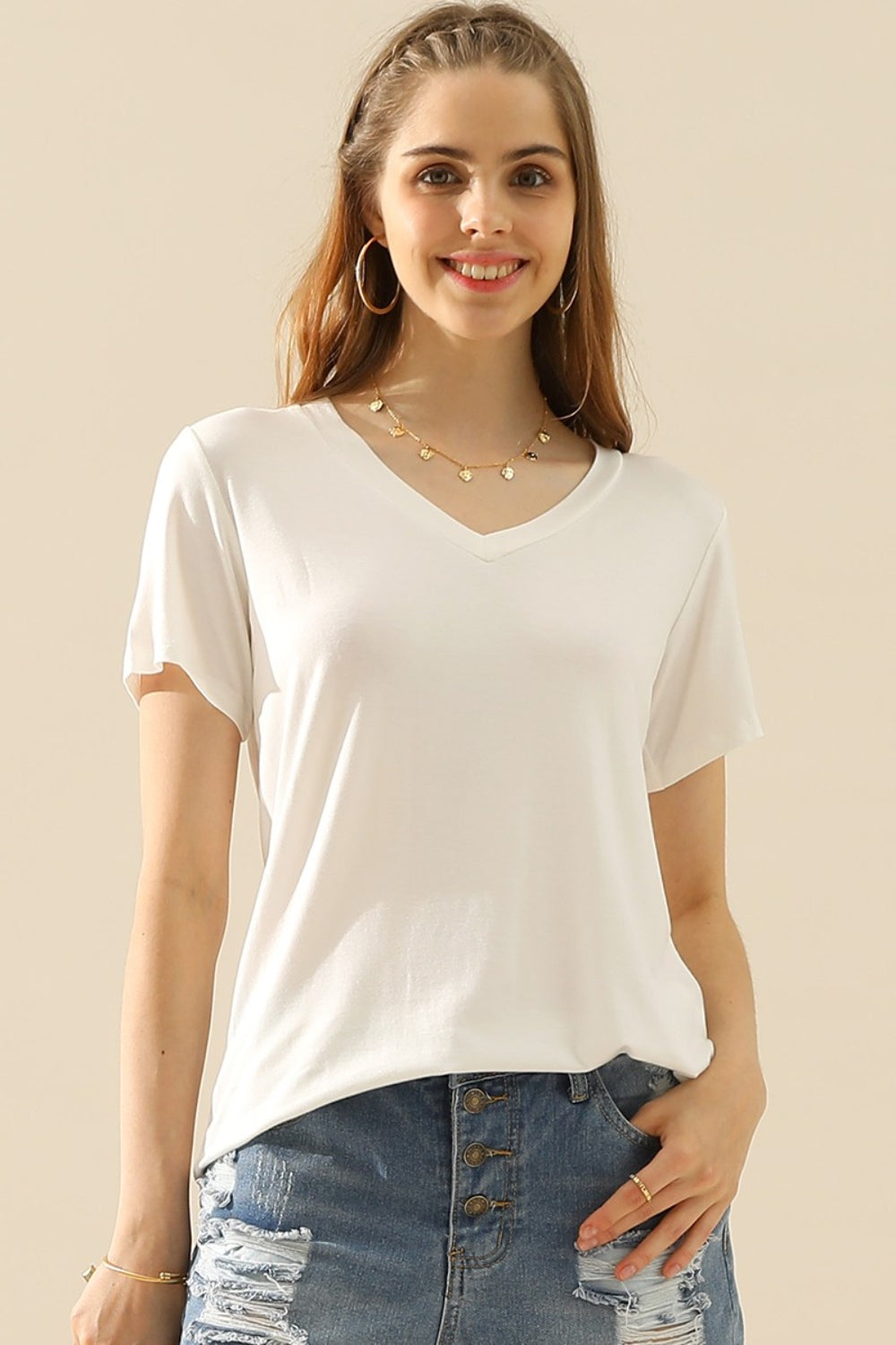 Ninexis Full Size V-Neck Short Sleeve T-Shirt | Shop Webbi