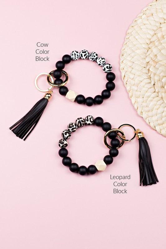 Silicone Color Block Print Key Ring Bracelet | Shop Webbi