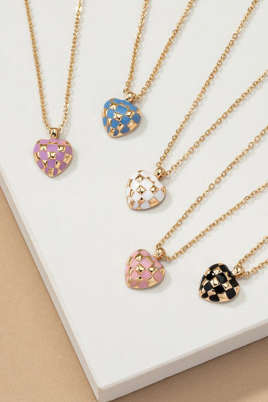 Checker Heart Pendant Necklace | Shop Webbi