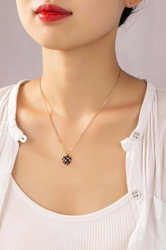 Checker Heart Pendant Necklace | Shop Webbi