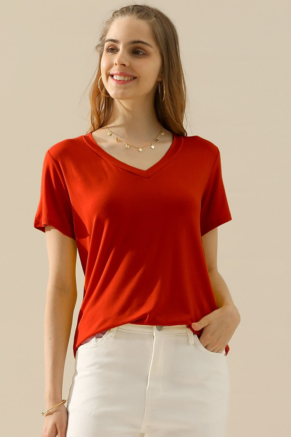 Ninexis Full Size V-Neck Short Sleeve T-Shirt | Shop Webbi