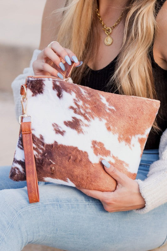 Faux Fur Cow Animal Print Clutch | Shop Webbi