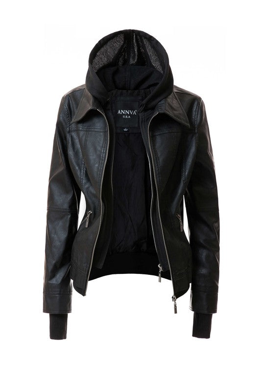 Jagger Women's Hood PU Leather Jacket