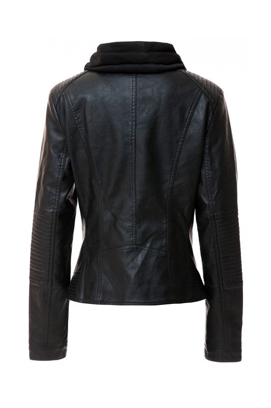 Jagger Women's Hood PU Leather Jacket