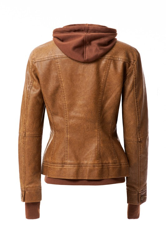 Jagger Women's Hood PU Leather Jacket