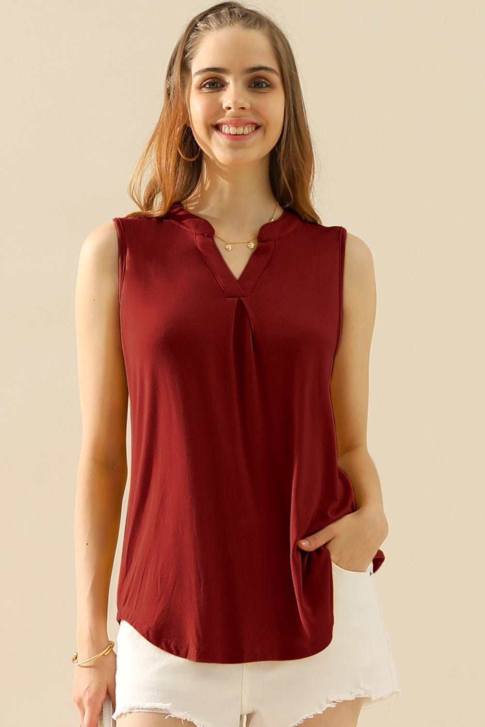 Notched Sleeveless Top | Shop Webbi