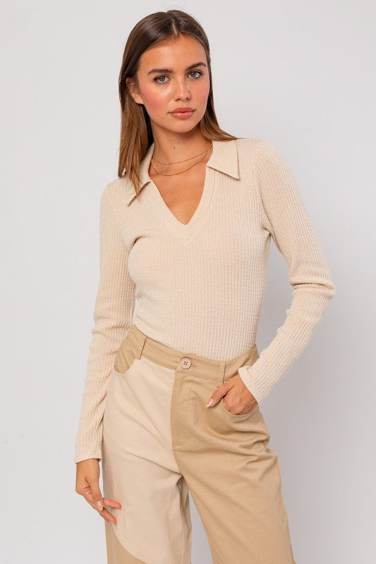 Long Sleeve Collared Bodysuit | Shop Webbi