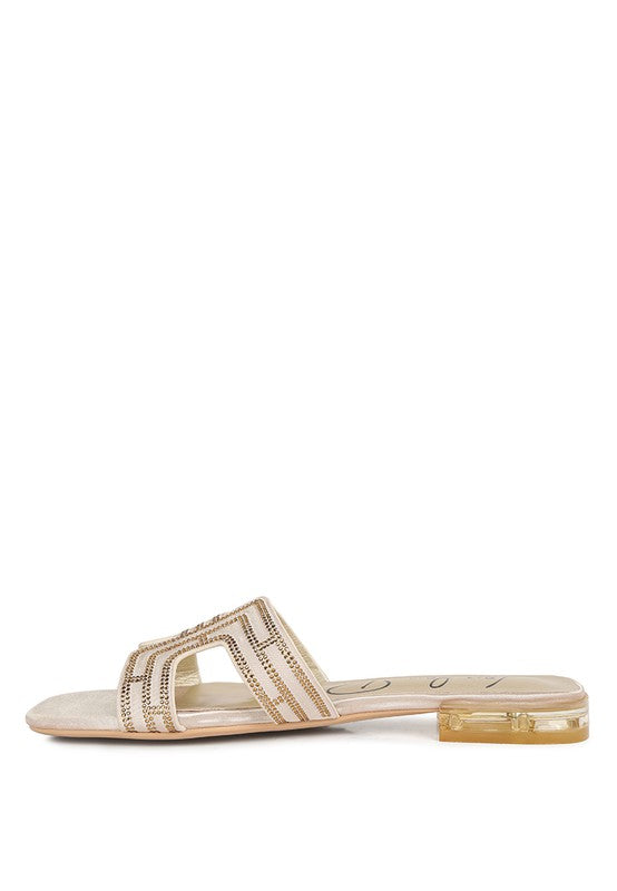 Sparkly Low Stack Heel Embellished Sandals | Shop Webbi