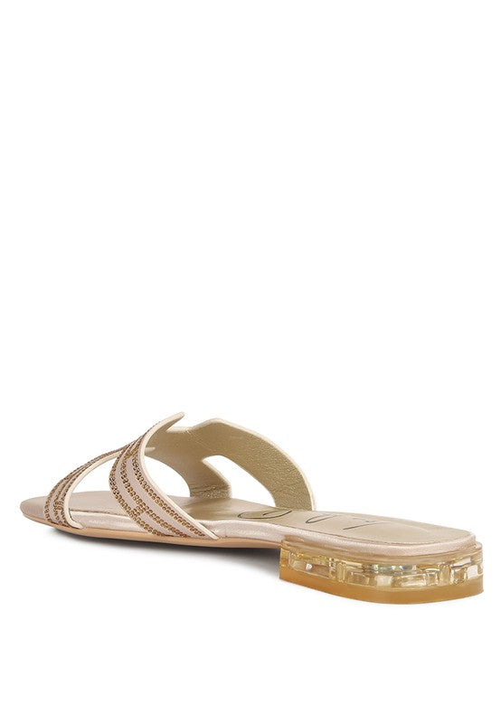 Sparkly Low Stack Heel Embellished Sandals | Shop Webbi