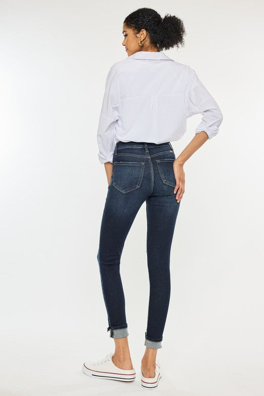 High Rise Button Down Cuffed Ankle Skinny Jeans | Shop Webbi