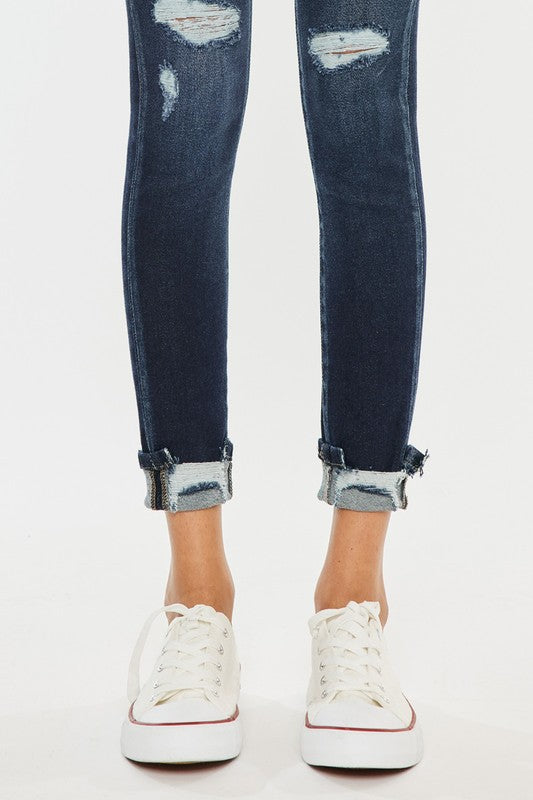 High Rise Button Down Cuffed Ankle Skinny Jeans | Shop Webbi