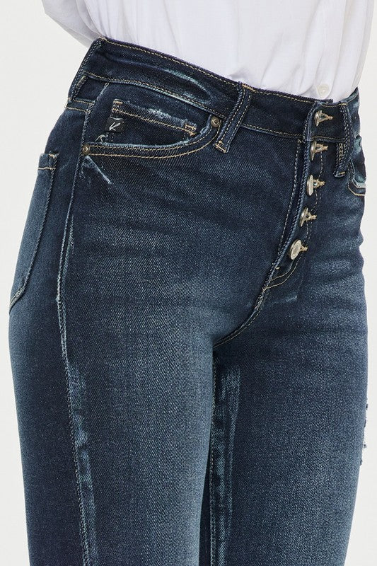 High Rise Button Down Cuffed Ankle Skinny Jeans | Shop Webbi