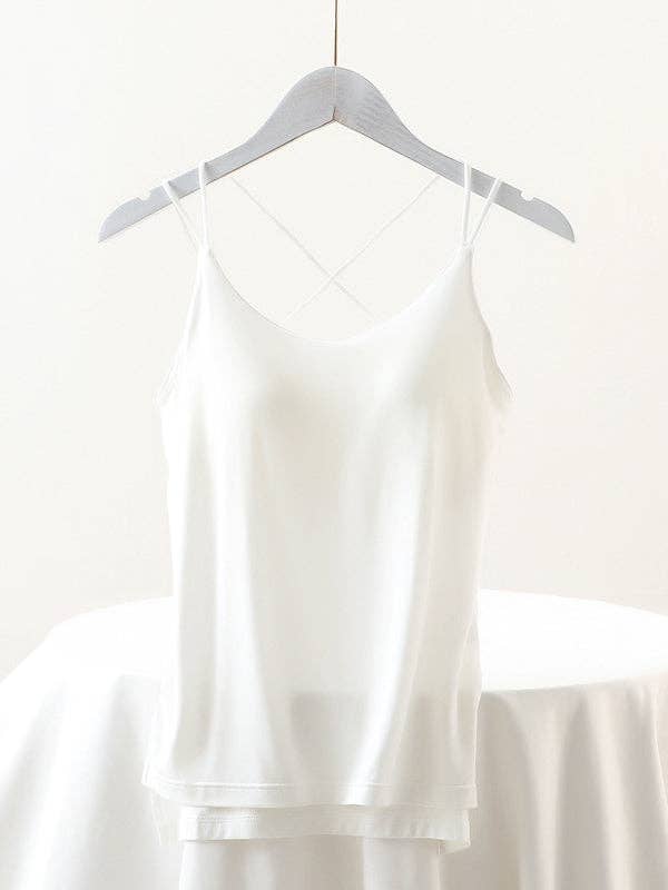 Simple Solid Color High-Low Backless Spaghetti-Neck Shirts | Shop Webbi