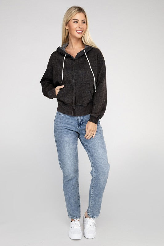 Acid Wash Fleece Cropped Zip-Up Hoodie | Shop Webbi