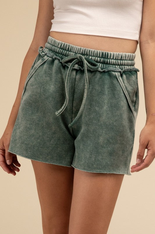 Acid Wash Fleece Drawstring Shorts with Pockets | Shop Webbi