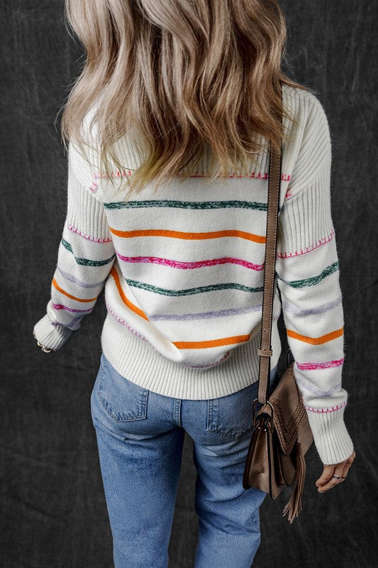 Striped Ribbed Trim Sweater