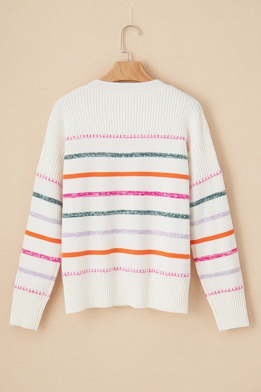 Striped Ribbed Trim Sweater