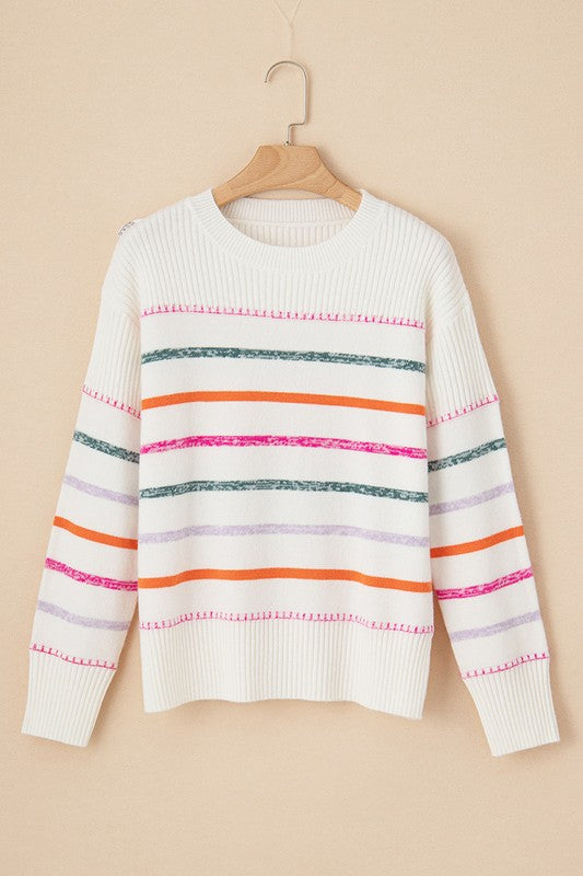 Striped Ribbed Trim Sweater