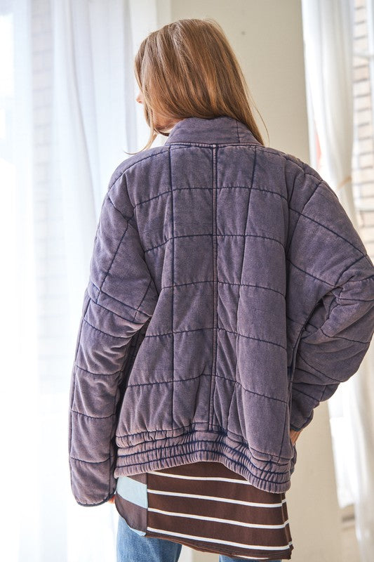 Washed Soft Comfy Quilting Zip Closure Jacket