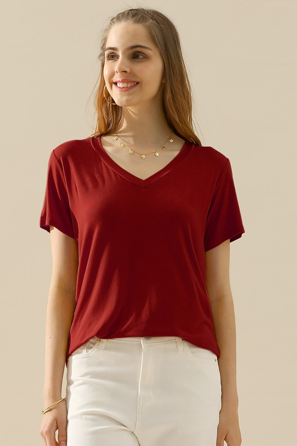 Ninexis Full Size V-Neck Short Sleeve T-Shirt | Shop Webbi