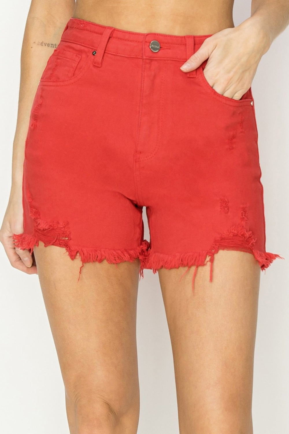 RISEN High Rise Distressed Denim Shorts | Shop Webbi