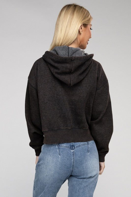 Acid Wash Fleece Cropped Zip-Up Hoodie | Shop Webbi