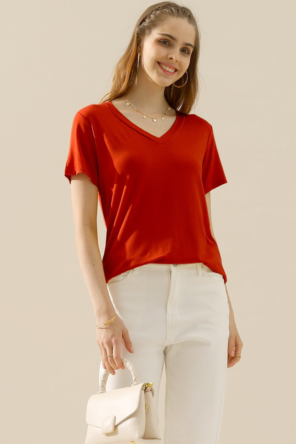 Ninexis Full Size V-Neck Short Sleeve T-Shirt | Shop Webbi