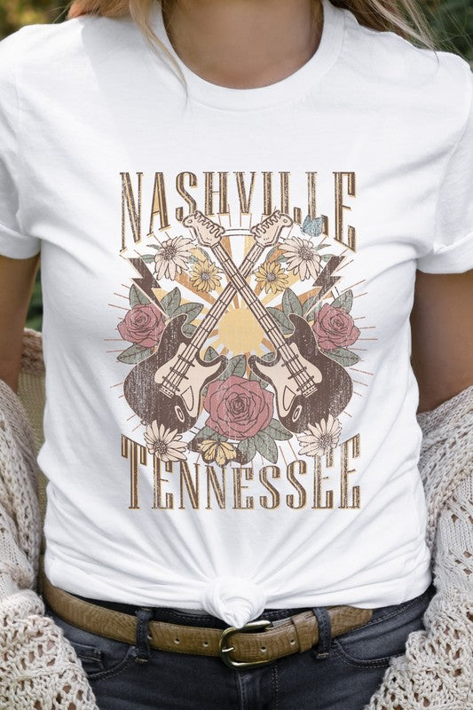 Nashville Tennessee Rose and Guitars Graphic Tee | Shop Webbi