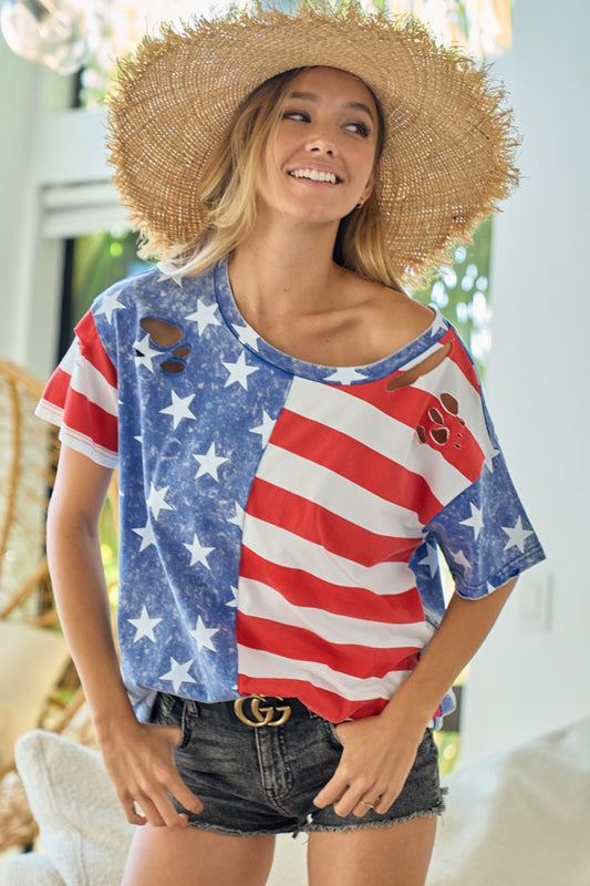 BiBi American Flag Theme Short Sleeve T-Shirt | Shop Webbi