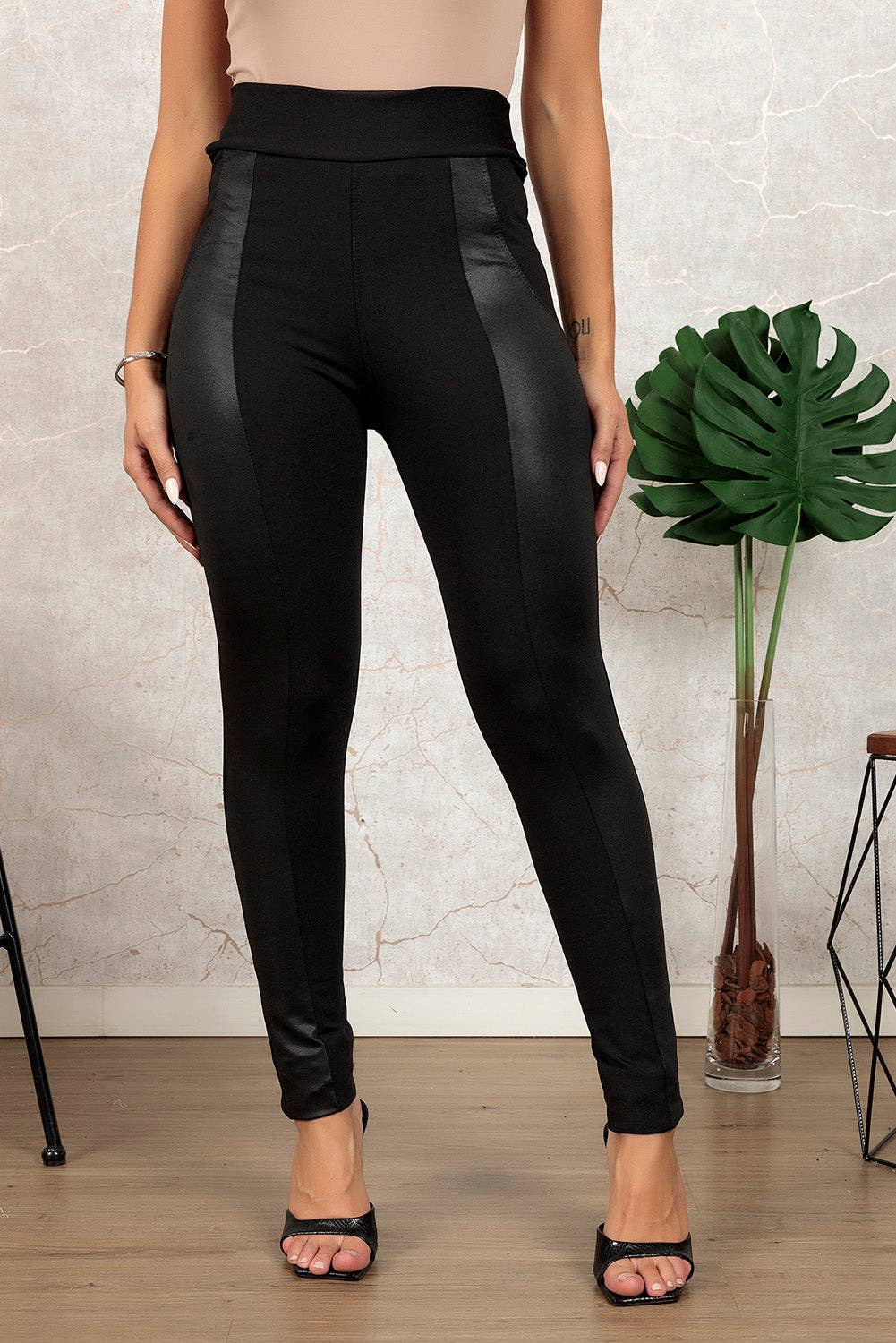 Leather Patchwork High Waist Leggings | Shop Webbi